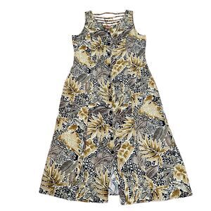 Vintage R&K Originals Maxi Hawaiian Dress Size 18 Buttoned Summer Brown Tones